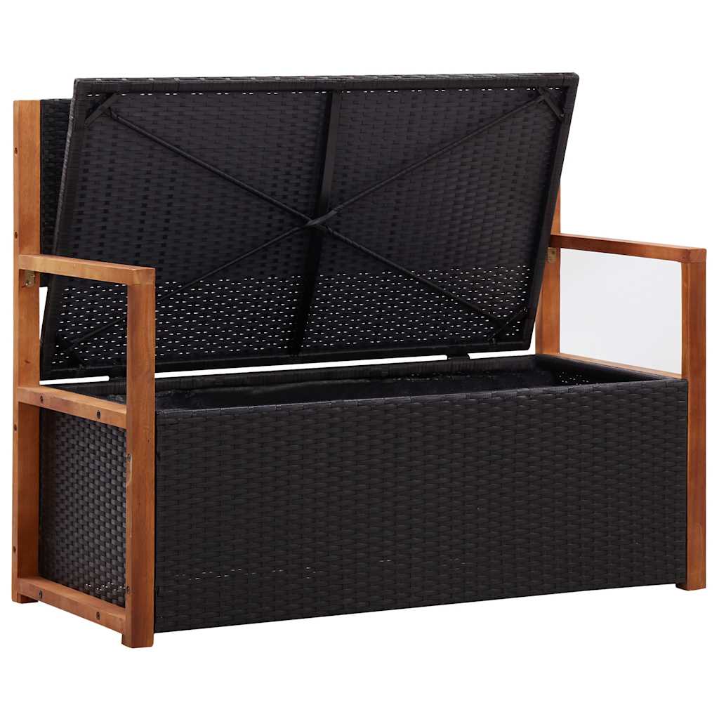 vidaXL Bank mit Stauraum 115 cm Poly Rattan Massivholz Akazie Schwarz