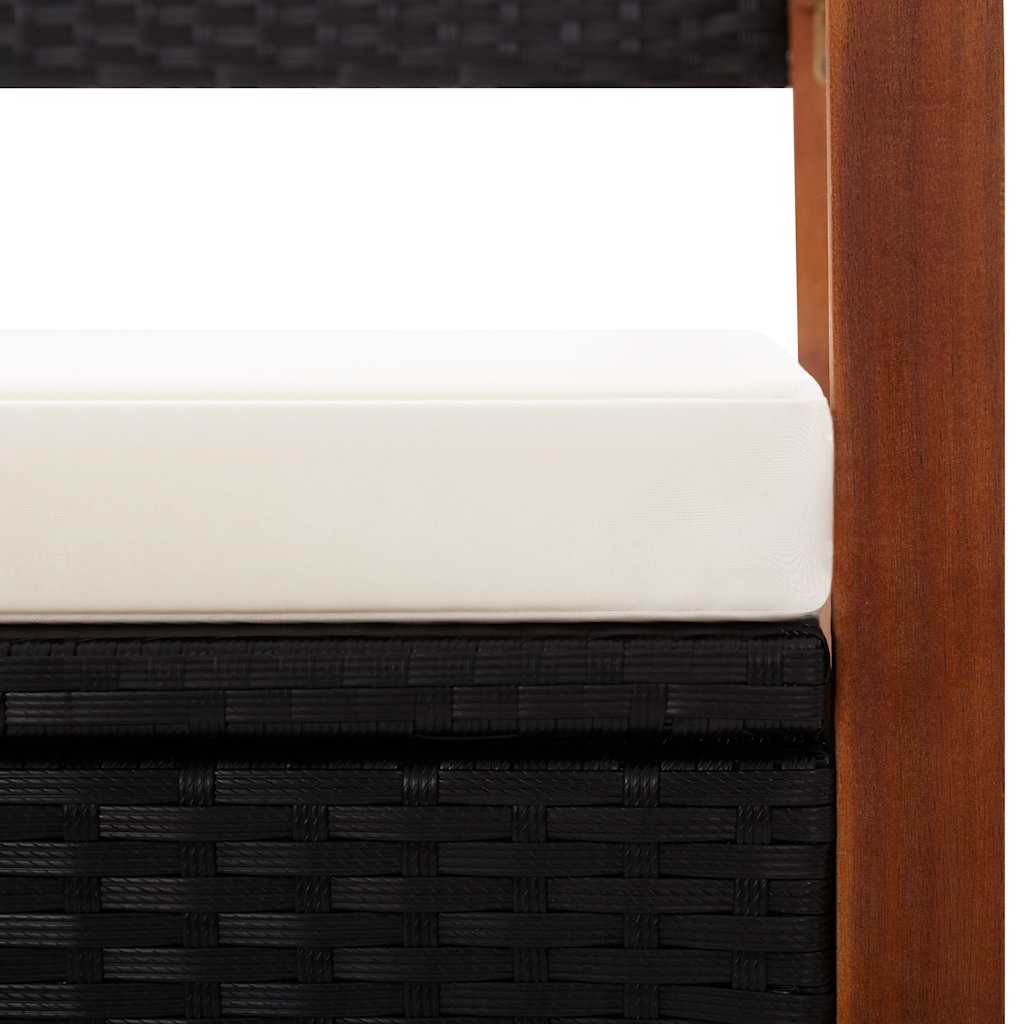 vidaXL Bank mit Stauraum 115 cm Poly Rattan Massivholz Akazie Schwarz