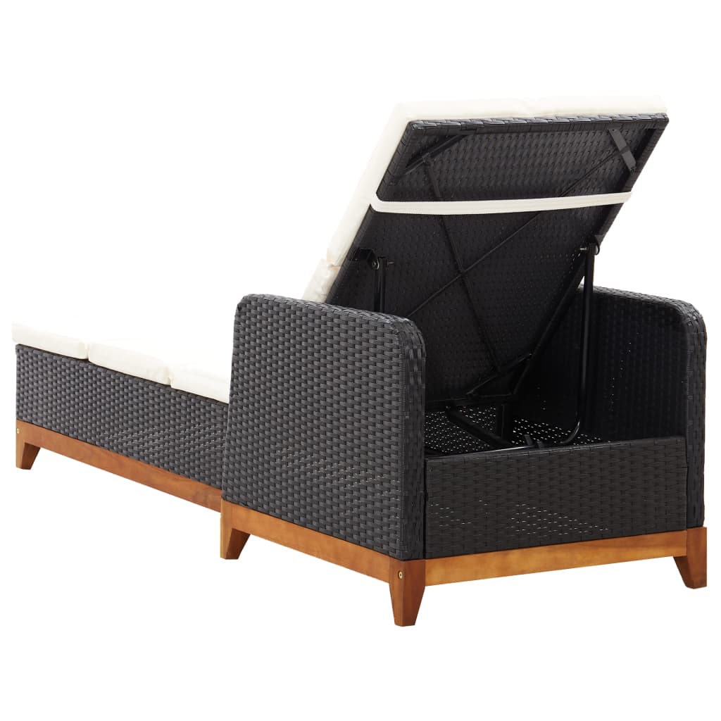 vidaXL Sonnenliege Poly Rattan und Massivholz Akazie Schwarz