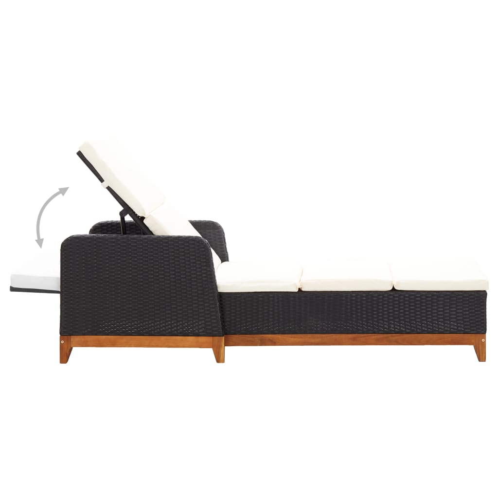 vidaXL Sonnenliege Poly Rattan und Massivholz Akazie Schwarz