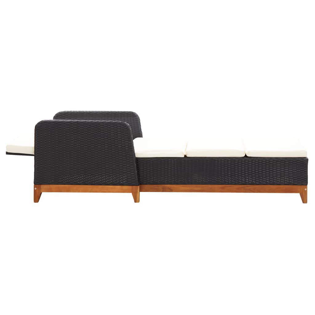 vidaXL Sonnenliege Poly Rattan und Massivholz Akazie Schwarz