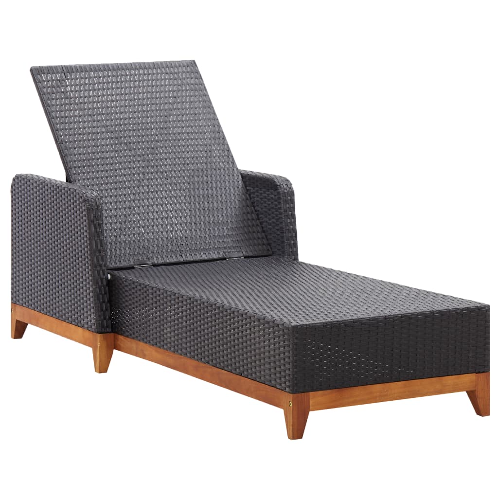 vidaXL Sonnenliege Poly Rattan und Massivholz Akazie Schwarz