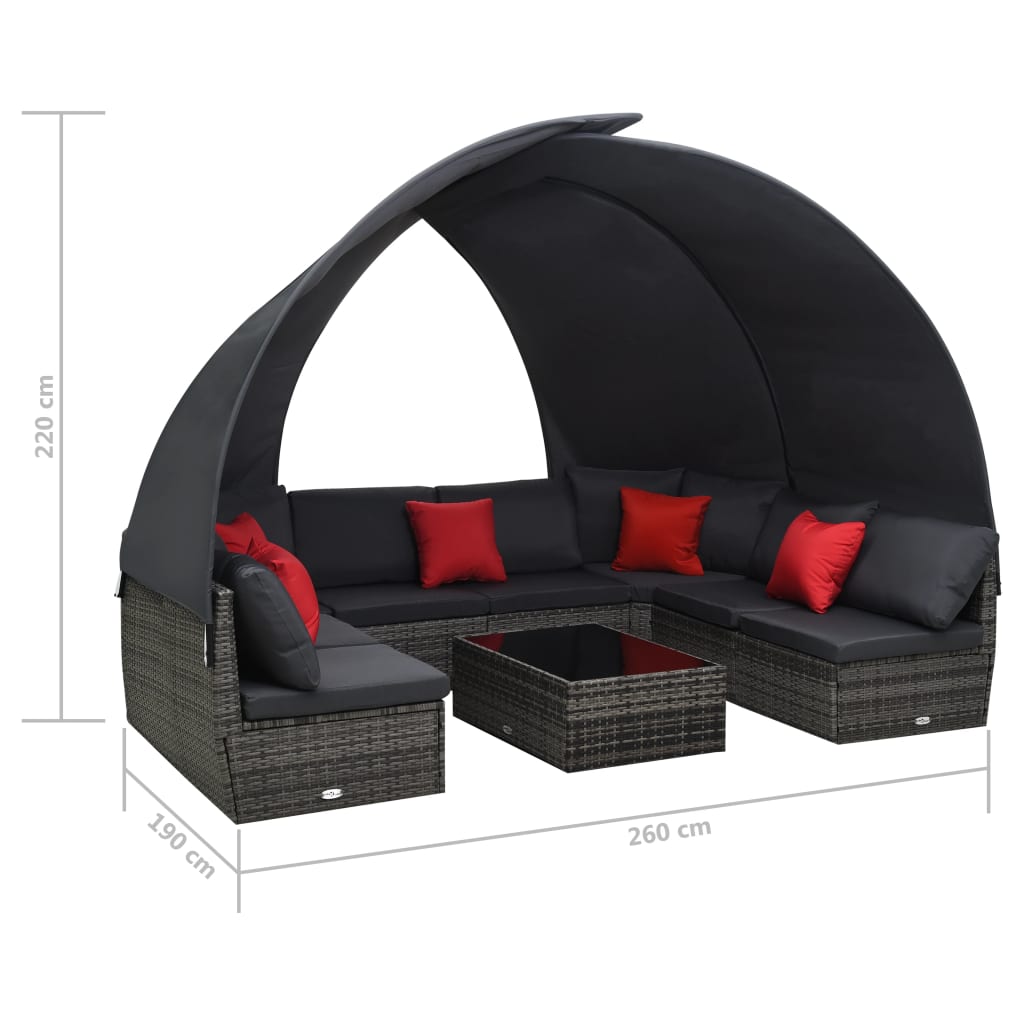 vidaXL 9-tlg. Garten-Lounge-Set mit Sonnendach Poly Rattan Anthrazit