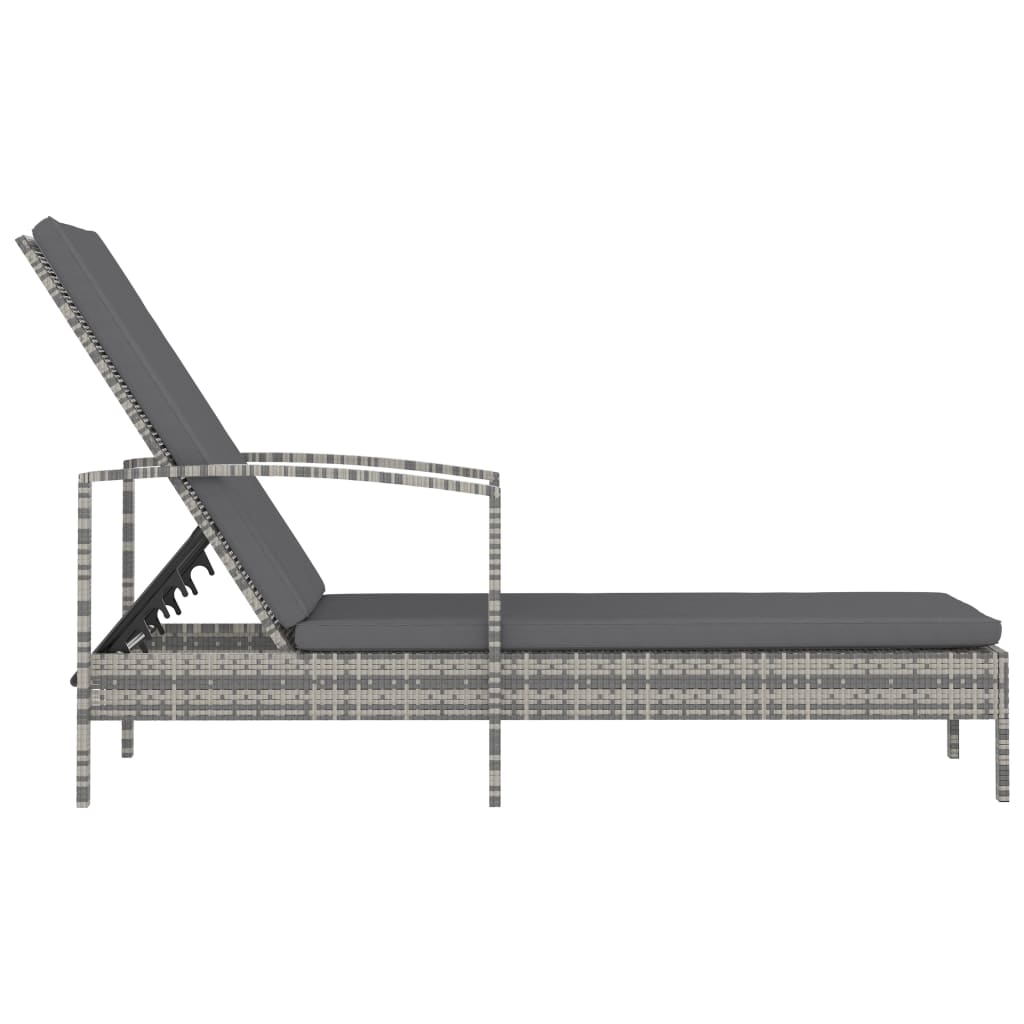 vidaXL Sonnenliege mit Armlehnen Poly Rattan Grau