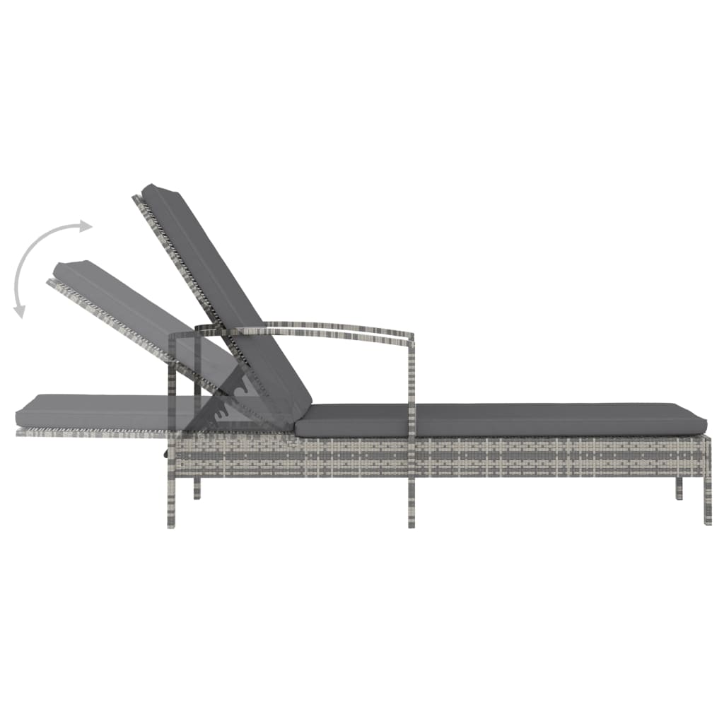 vidaXL Sonnenliege mit Armlehnen Poly Rattan Grau
