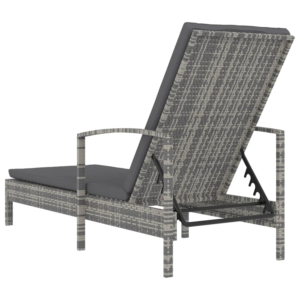 vidaXL Sonnenliege mit Armlehnen Poly Rattan Grau
