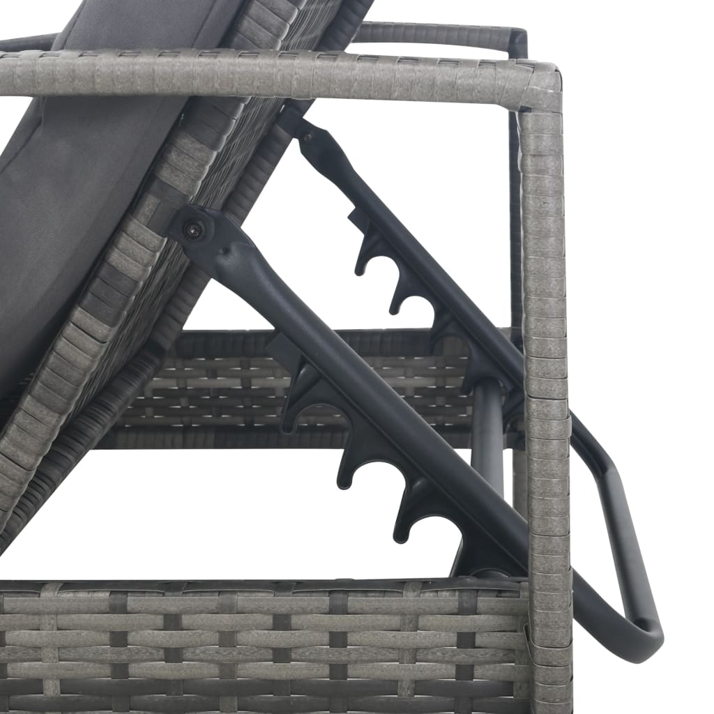 vidaXL Sonnenliege mit Armlehnen Poly Rattan Grau
