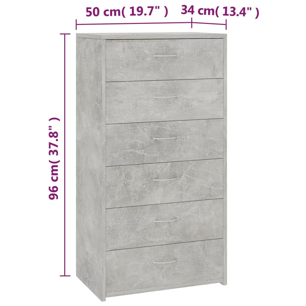 vidaXL Sideboard mit 6 Schubladen Betongrau 50x34x96 cm Holzwerkstoff
