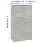 vidaXL Sideboard mit 6 Schubladen Betongrau 50x34x96 cm Holzwerkstoff