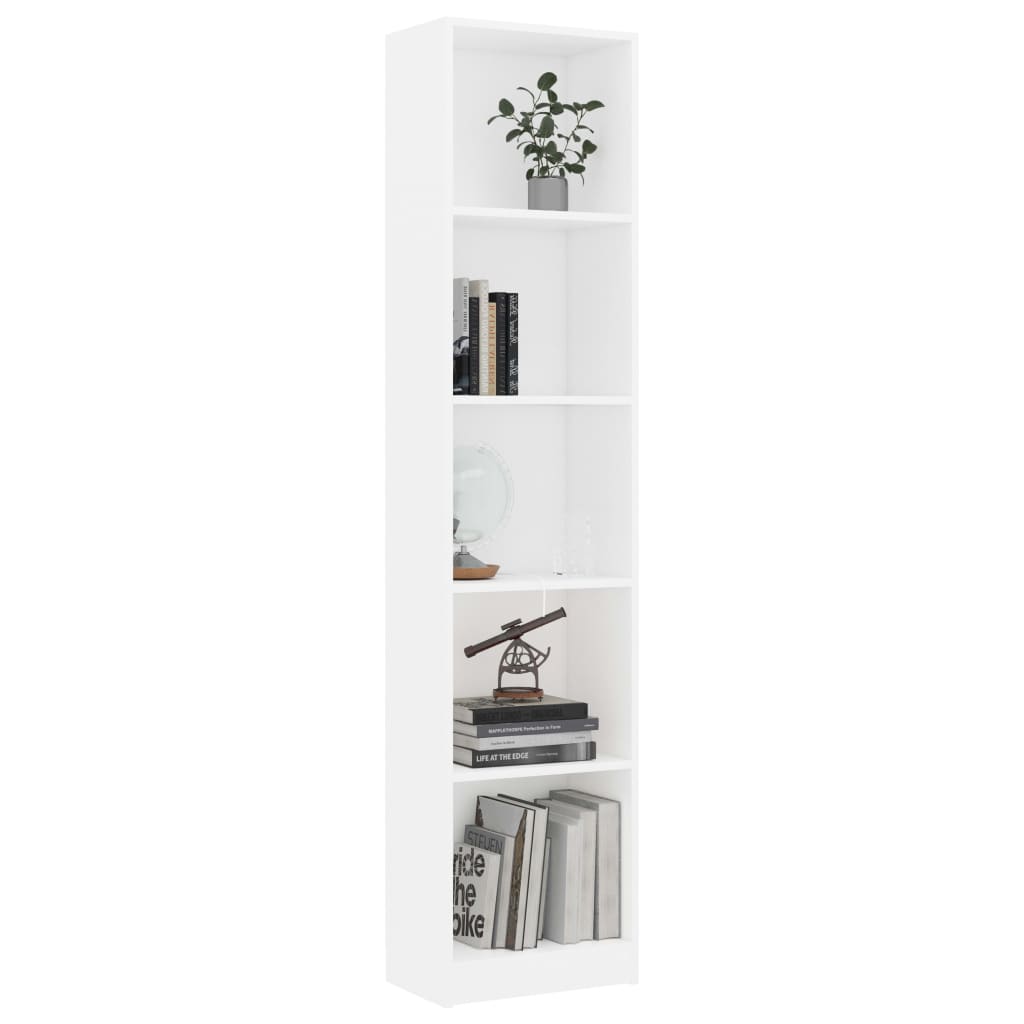 vidaXL Bücherregal 5 Fächer Weiß 40x24x175 cm Holzwerkstoff