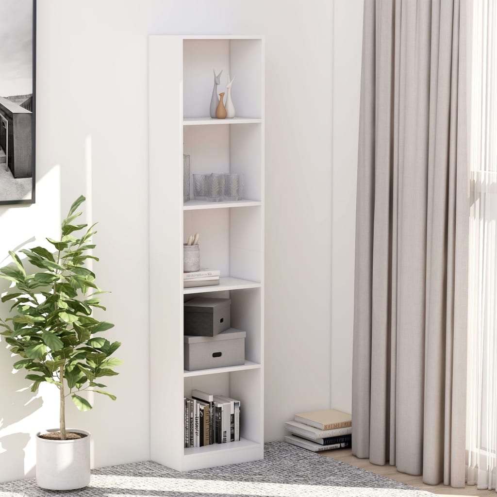 vidaXL Bücherregal 5 Fächer Weiß 40x24x175 cm Holzwerkstoff