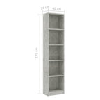 vidaXL Bücherregal 5 Fächer Betongrau 40x24x175 cm Holzwerkstoff