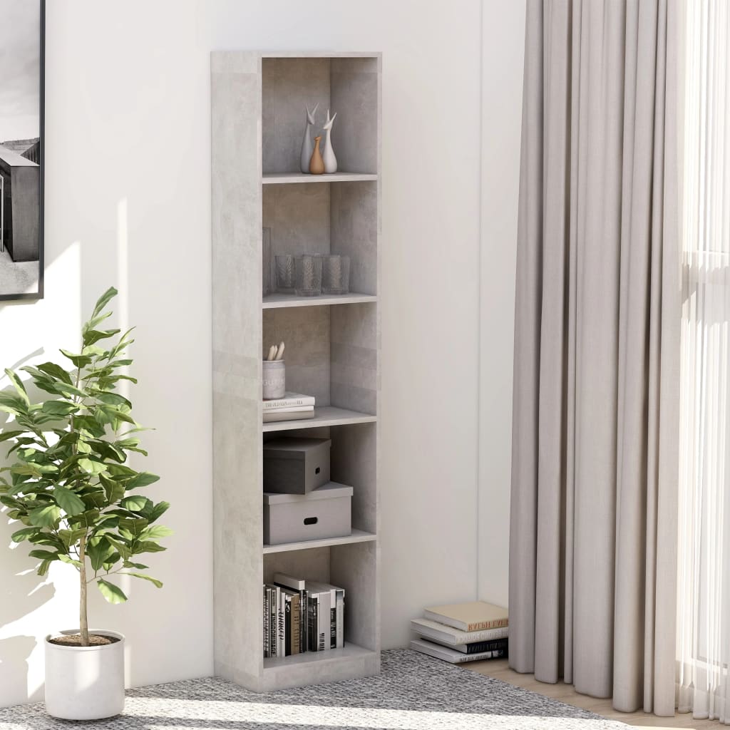 vidaXL Bücherregal 5 Fächer Betongrau 40x24x175 cm Holzwerkstoff