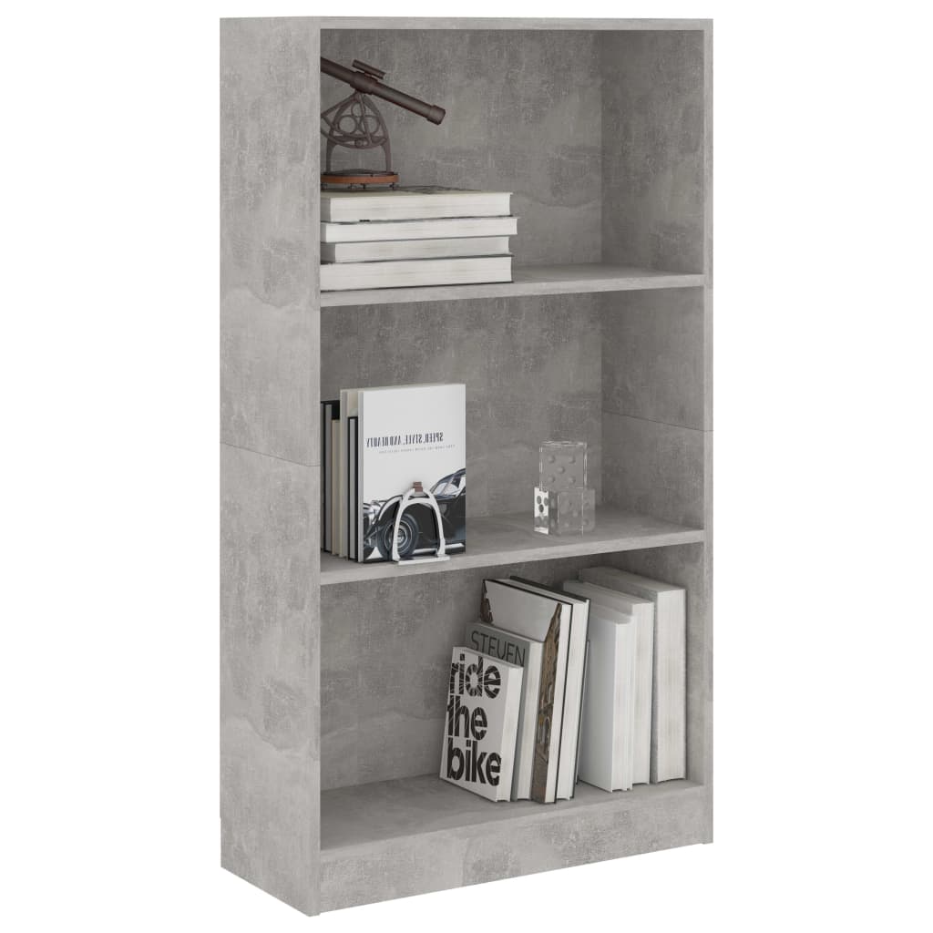 vidaXL Bücherregal 3 Fächer Betongrau 60x24x109 cm Holzwerkstoff