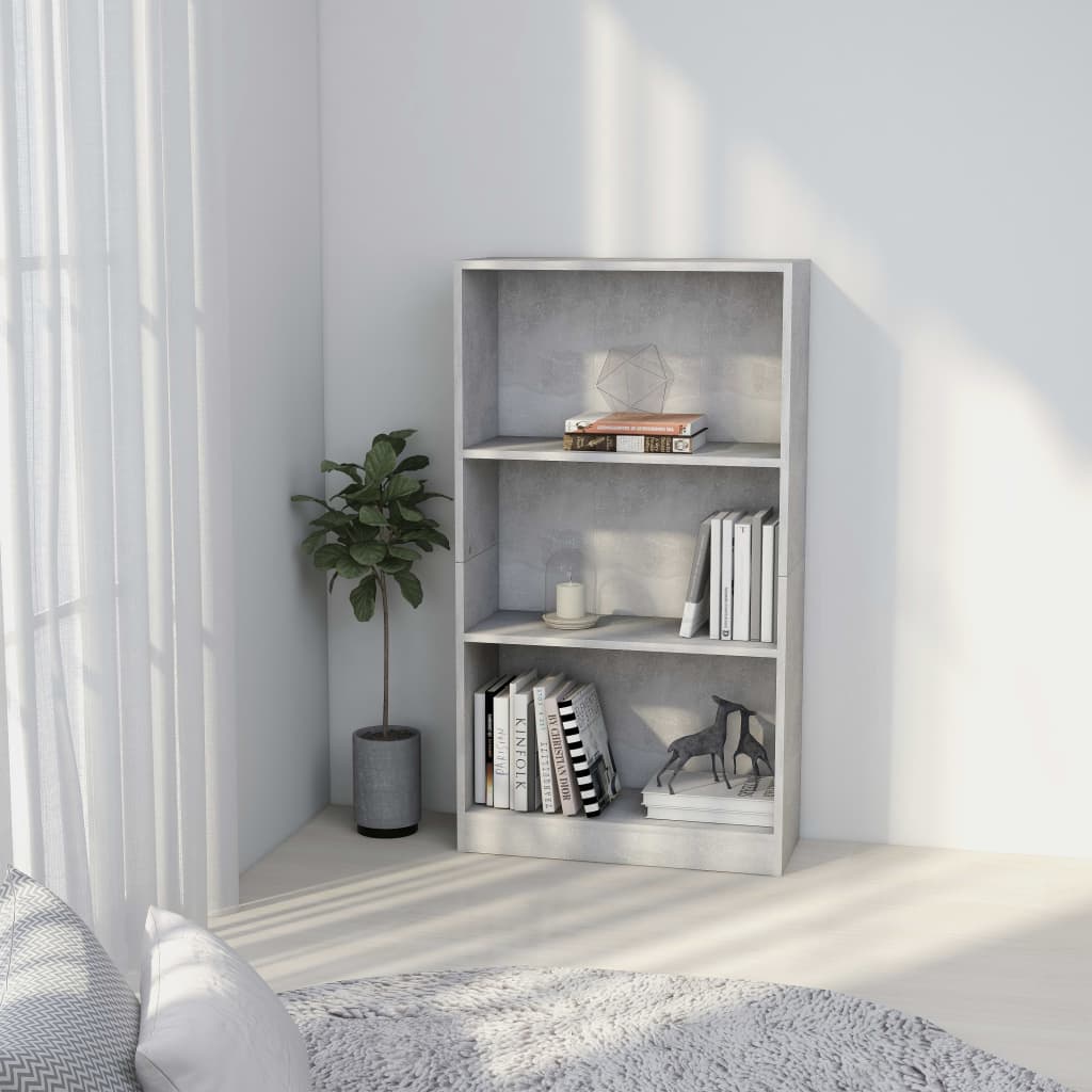 vidaXL Bücherregal 3 Fächer Betongrau 60x24x109 cm Holzwerkstoff