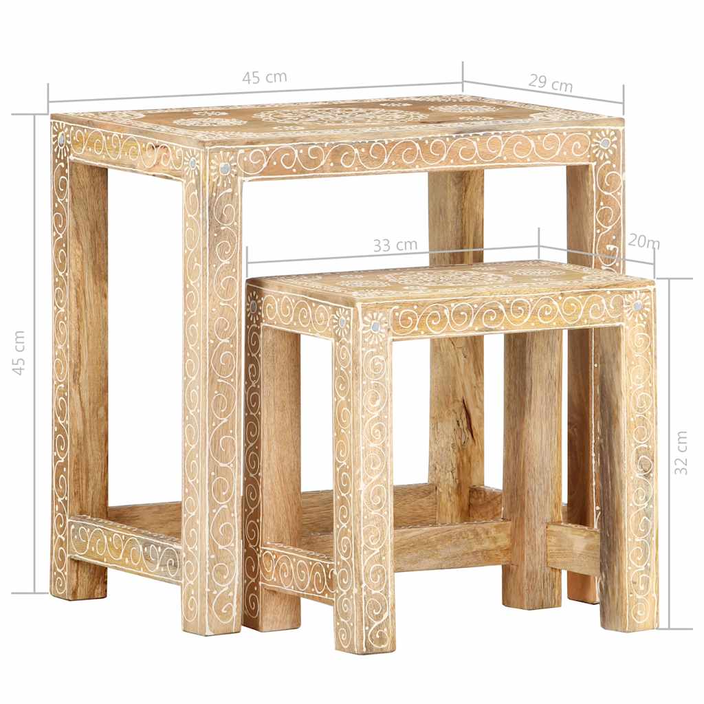 vidaXL 2-tlg. Handbemaltes Beistelltisch-Set Massivholz Mango