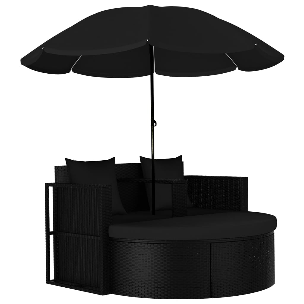 vidaXL Gartenbett mit Sonnenschirm Grau Poly Rattan