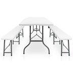 vidaXL Klappbarer Gartentisch mit 2 Bänken 180 cm Stahl und HDPE Weiß