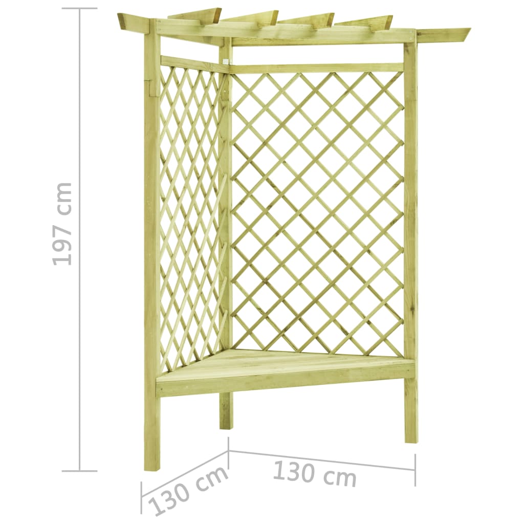 vidaXL Eckpergola mit Bank 130×130×197 cm Kiefernholz Imprägniert