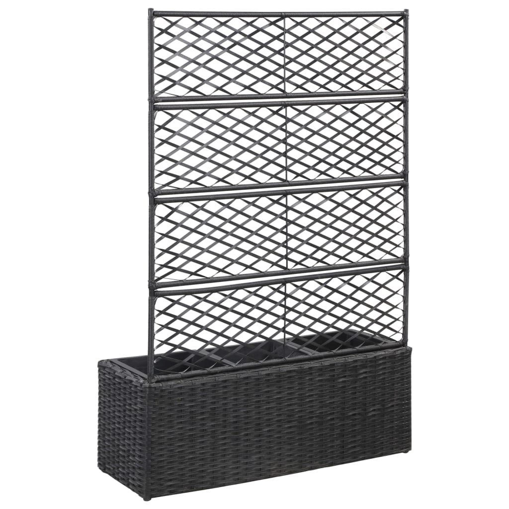 vidaXL Hochbeet mit Rankgitter 3 Töpfe 83×30×130cm Poly Rattan Schwarz