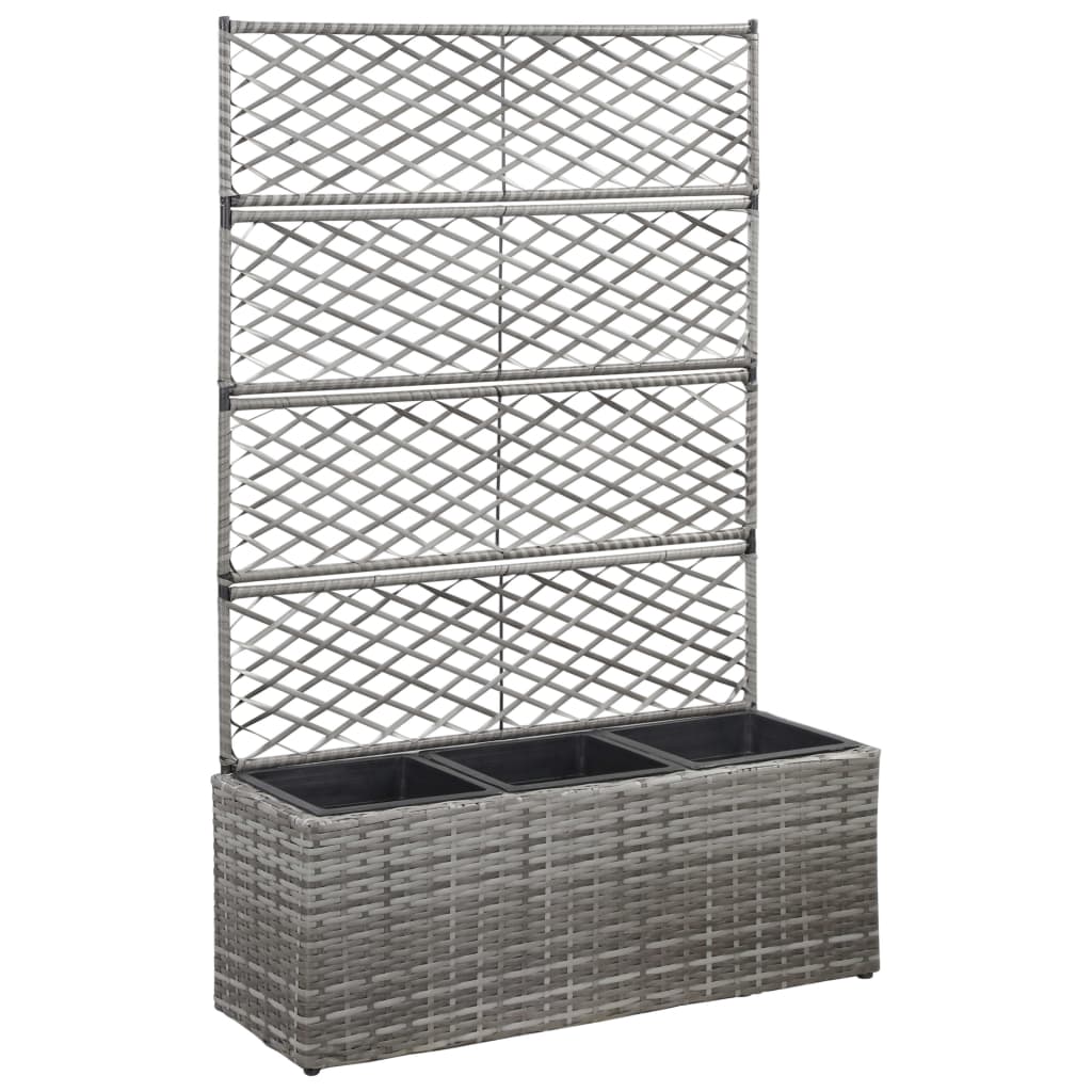 vidaXL Hochbeet mit Rankgitter 3 Töpfe 83×30×130cm Poly Rattan Schwarz