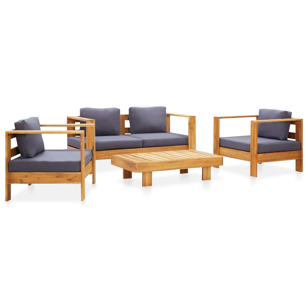 vidaXL 4-tlg. Garten-Lounge-Set mit Kissen Grau Massivholz Akazie