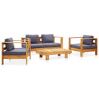 vidaXL 4-tlg. Garten-Lounge-Set mit Kissen Grau Massivholz Akazie