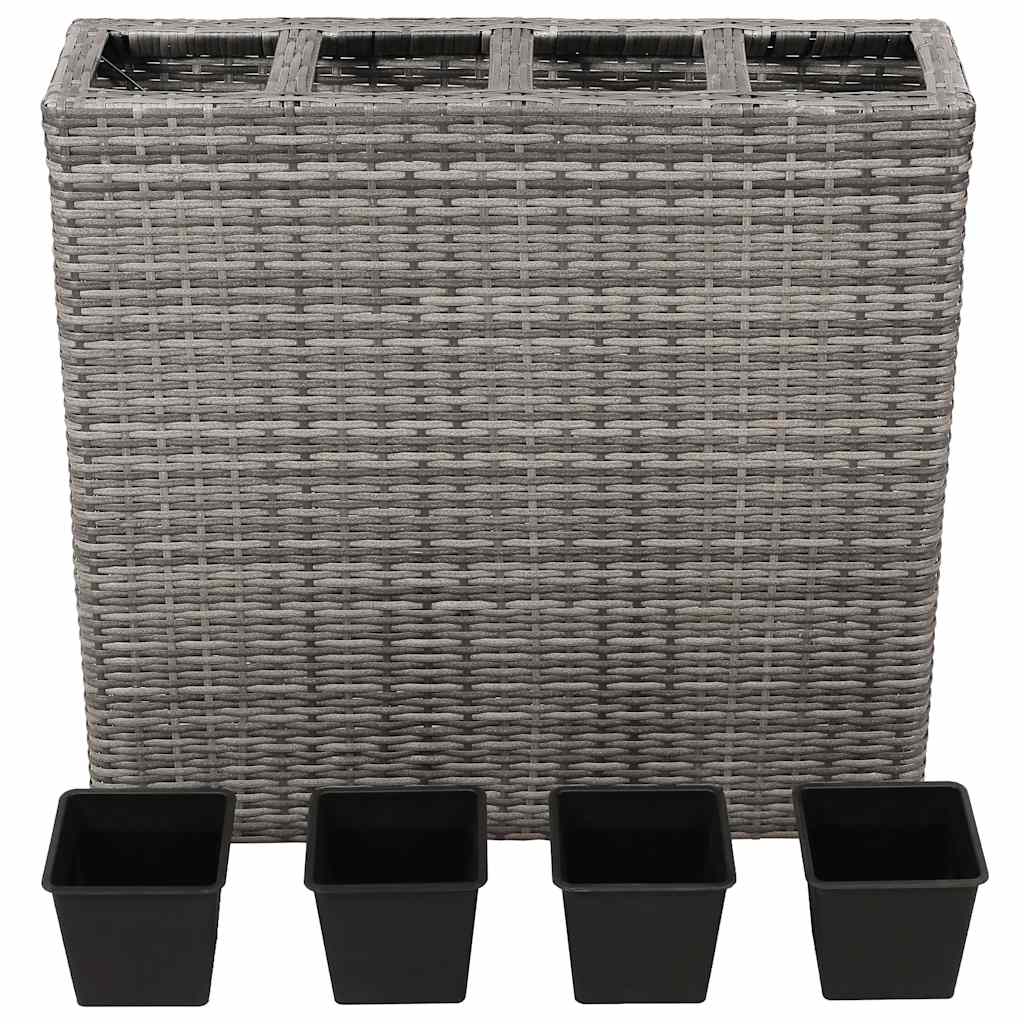 vidaXL Garten-Hochbeet mit 4 Töpfen 2 Stk. Poly Rattan Grau