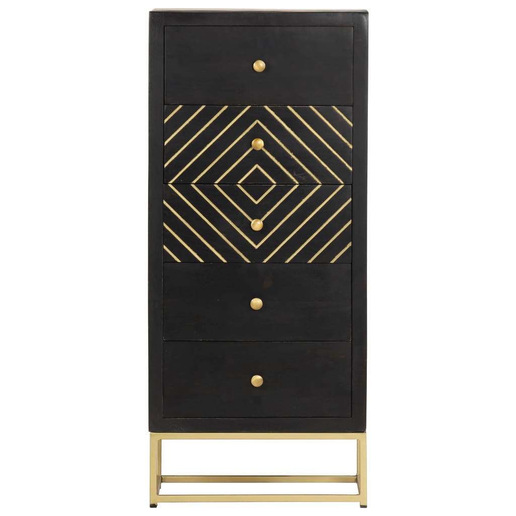 vidaXL Schubladenschrank Schwarz Golden 45x30x105cm Mangoholz