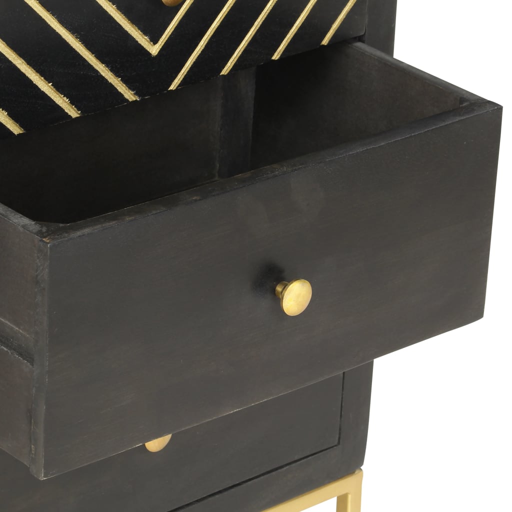 vidaXL Schubladenschrank Schwarz Golden 45x30x105cm Mangoholz