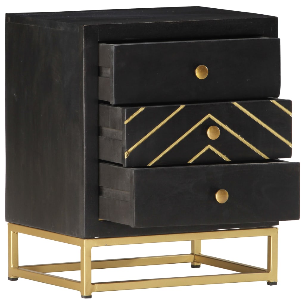 vidaXL Nachttisch Schwarz und Golden 40 x 30 x 50 cm Mango Massivholz