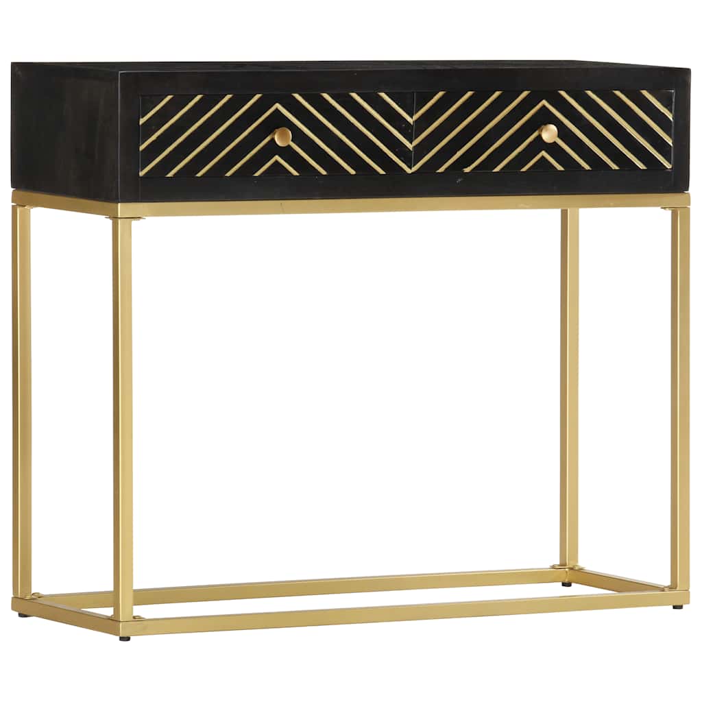 vidaXL Konsolentisch Schwarz und Golden 90x30x75 cm Mango Massivholz
