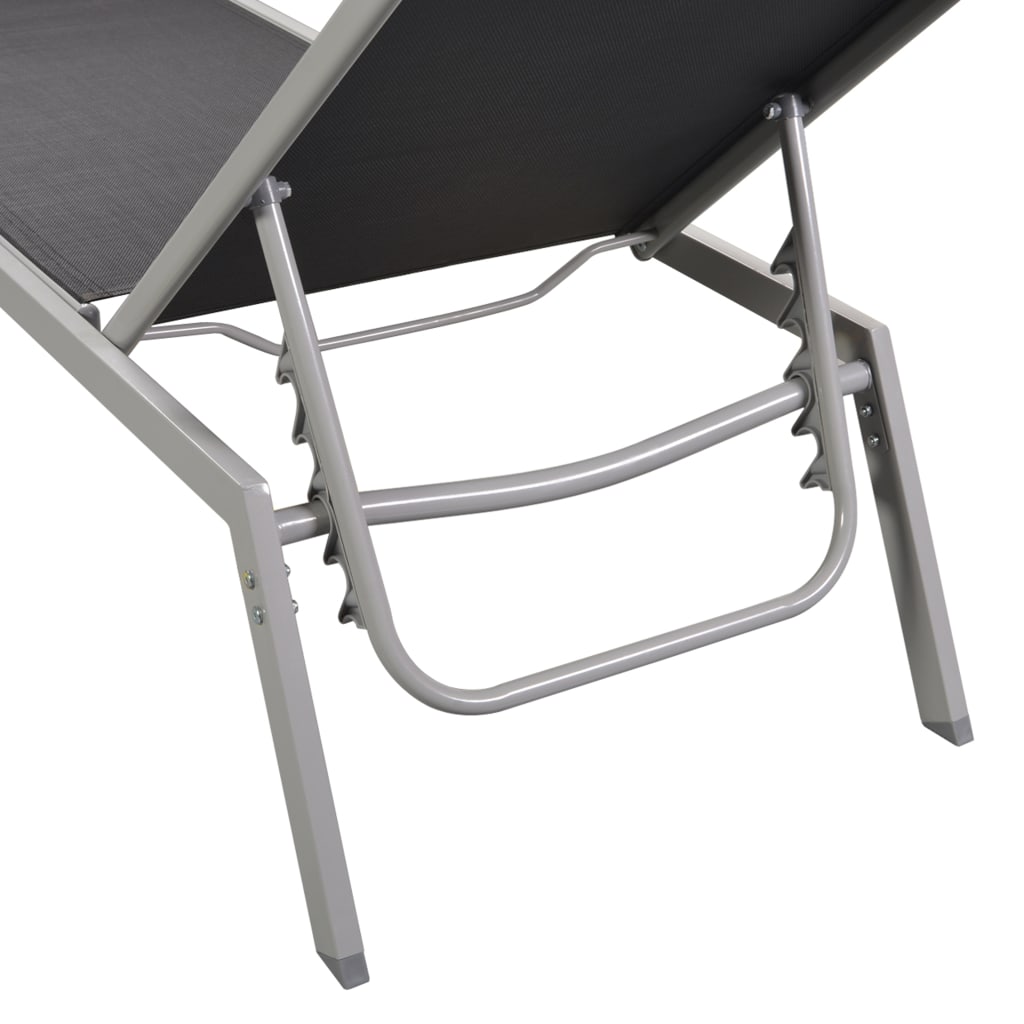vidaXL Sonnenliegen 2 Stk. mit Tisch Stahl und Textilene Schwarz
