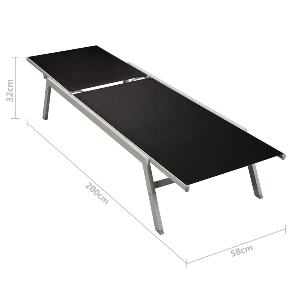 vidaXL Sonnenliegen 2 Stk. mit Tisch Stahl und Textilene Schwarz