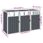 vidaXL Mülltonnenbox für 3 Mülltonnen Grau 213×81×121 cm Stahl