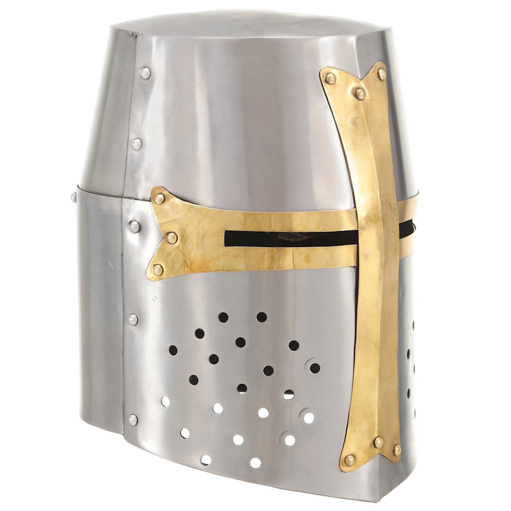 vidaXL Mittelalterlicher Kreuzritter-Helm Antik Replik LARP Silbern Stahl
