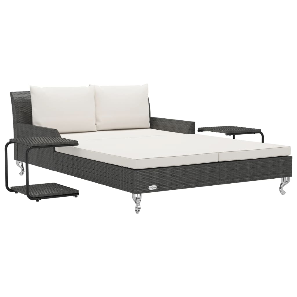 vidaXL 2-Personen-Sonnenliege mit Auflagen Poly Rattan Schwarz