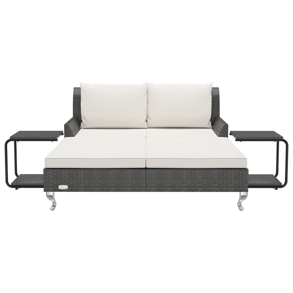 vidaXL 2-Personen-Sonnenliege mit Auflagen Poly Rattan Schwarz