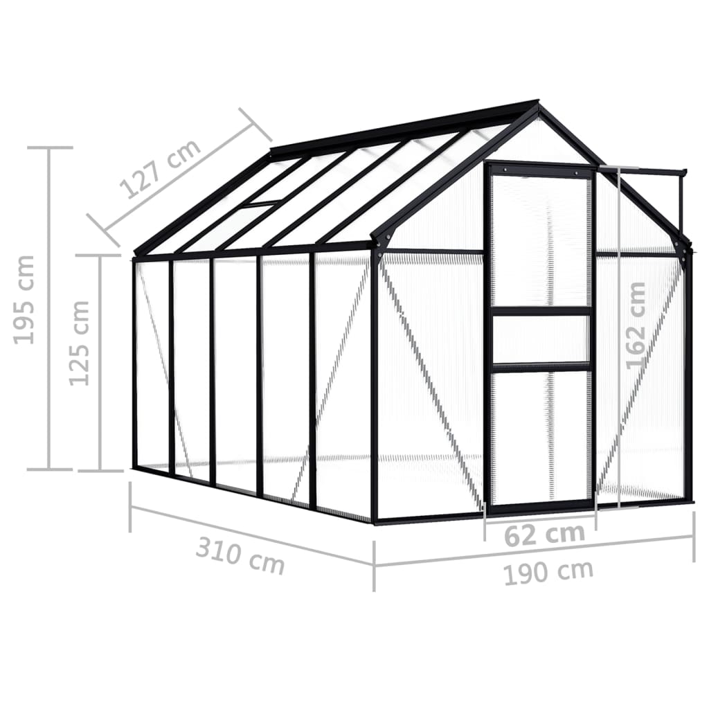 vidaXL Gewächshaus Anthrazit Aluminium 5,89 m²