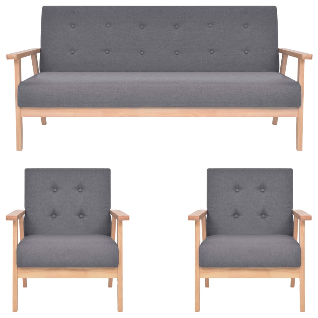 vidaXL 3-tlg. Sofagarnitur Stoff Dunkelgrau