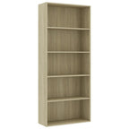 vidaXL Bücherregal 5 Fächer Sonoma-Eiche 80x30x189 cm Holzwerkstoff