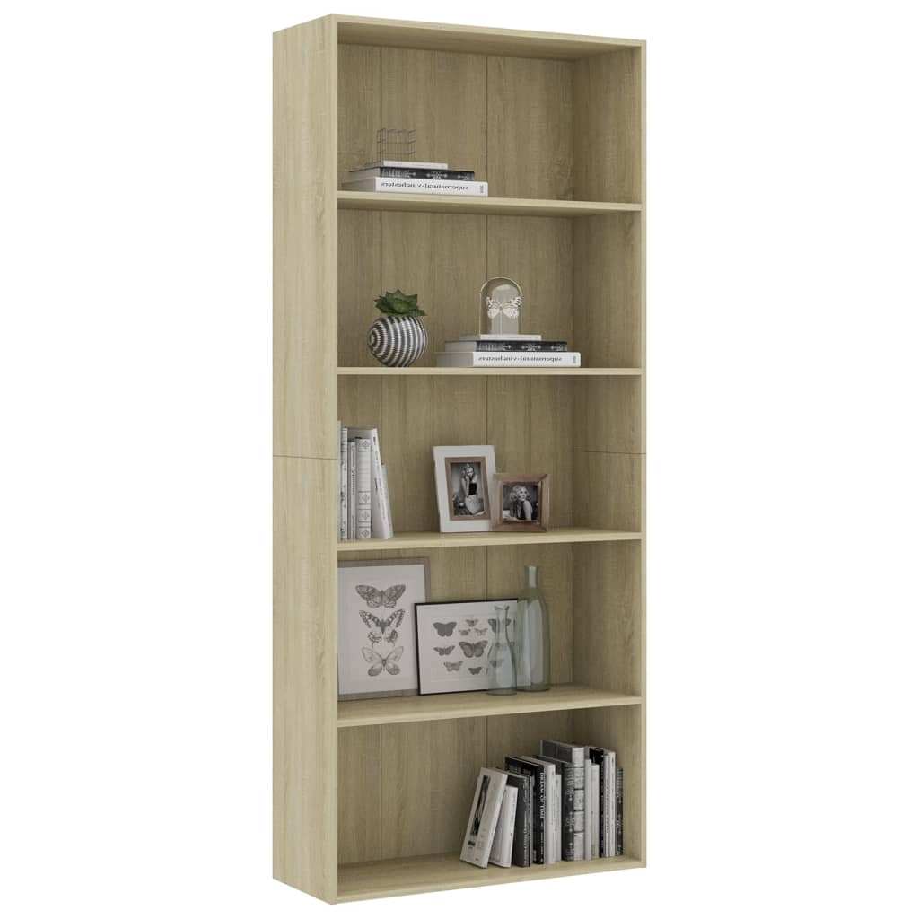 vidaXL Bücherregal 5 Fächer Sonoma-Eiche 80x30x189 cm Holzwerkstoff