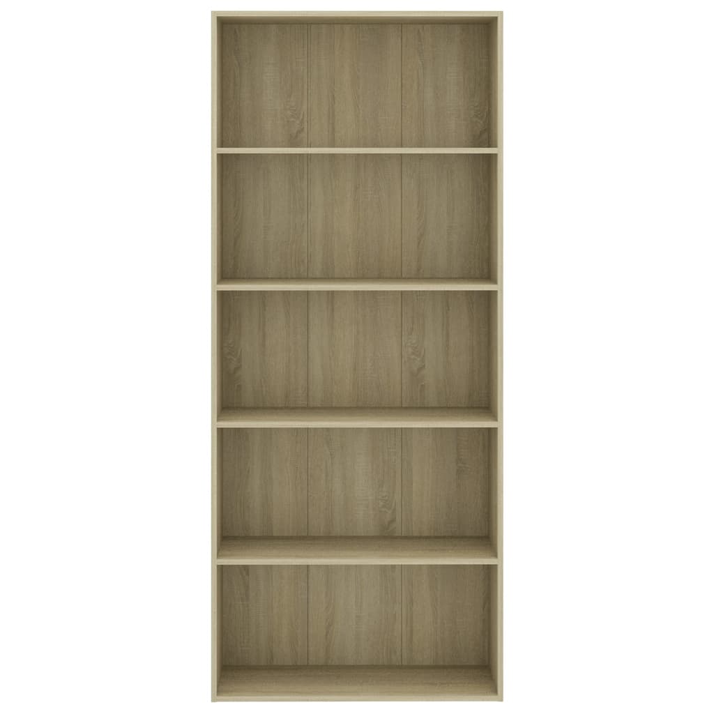 vidaXL Bücherregal 5 Fächer Sonoma-Eiche 80x30x189 cm Holzwerkstoff
