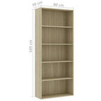 vidaXL Bücherregal 5 Fächer Sonoma-Eiche 80x30x189 cm Holzwerkstoff