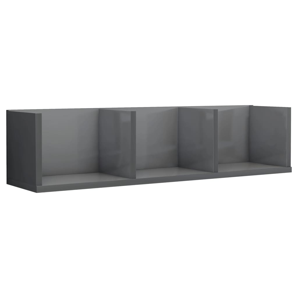 vidaXL CD-Wandregal Hochglanz-Grau 75x18x18 cm Holzwerkstoff