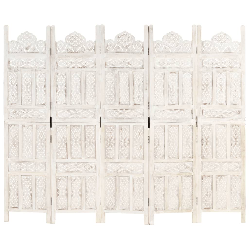 vidaXL 5tlg. Raumteiler Handgeschnitzt Weiß 200×165cm Mango Massivholz