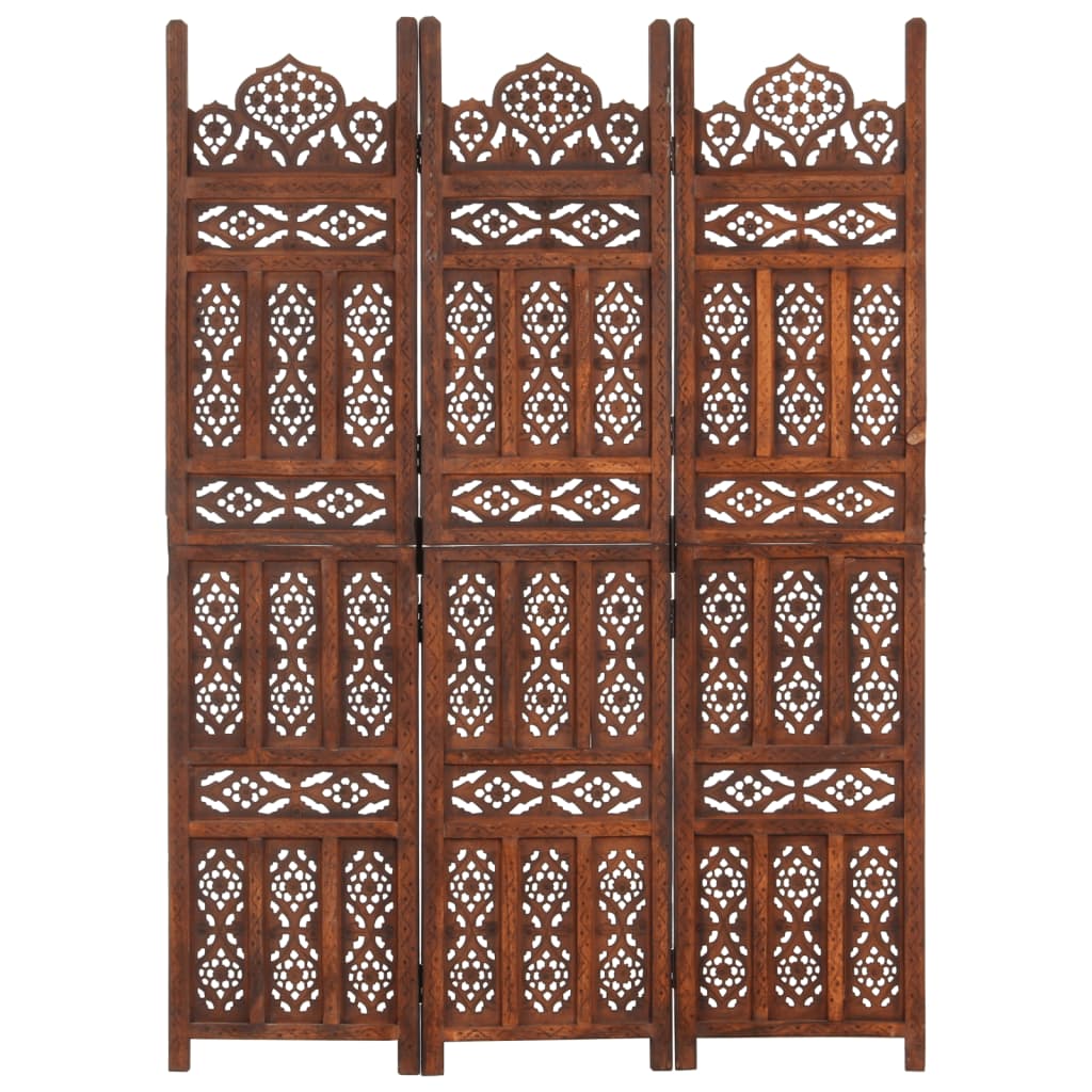 vidaXL 3-tlg. Raumteiler Handgeschnitzt Braun 120×165 cm Mangoholz