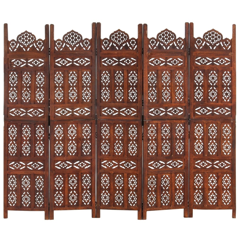 vidaXL 5-tlg. Raumteiler Handgeschnitzt Braun 200×165 cm Mangoholz