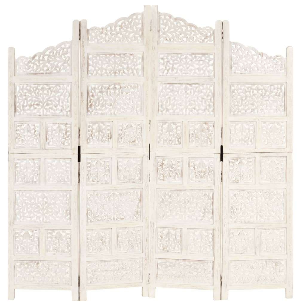 vidaXL 4tlg. Raumteiler Handgeschnitzt Weiß 160×165cm Mango Massivholz