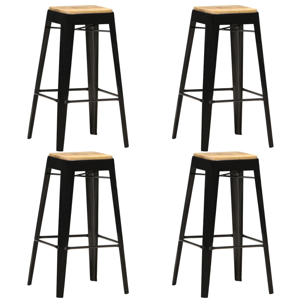 vidaXL Barhocker 4 Stk. Schwarz Mango Massivholz